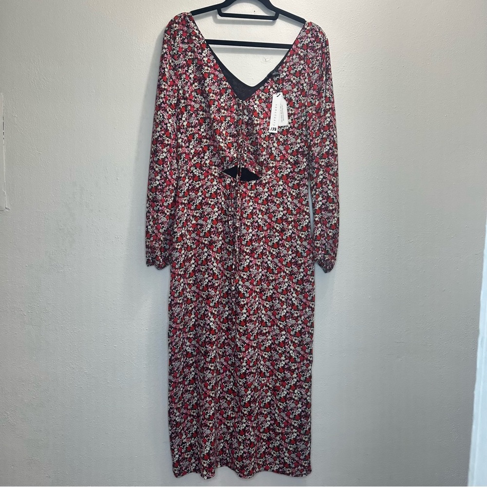 NWT Sanctuary Floral Chiffon Halter Neck Long Sleeve Front Cut-Out Dress Size 8 - Picture 4 of 15